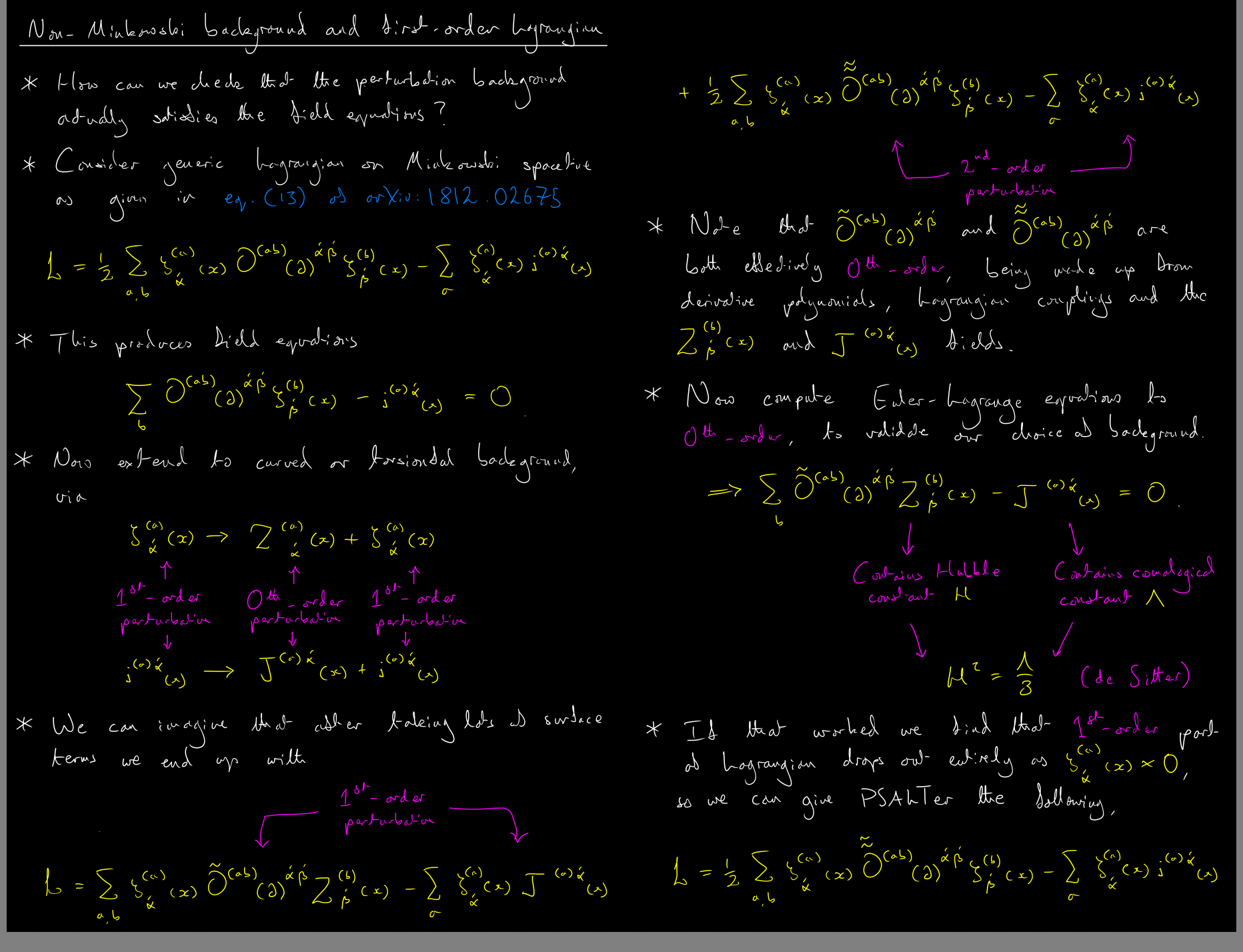 Supervision notes on the non-Minkowski background and the first-order Lagrangian.