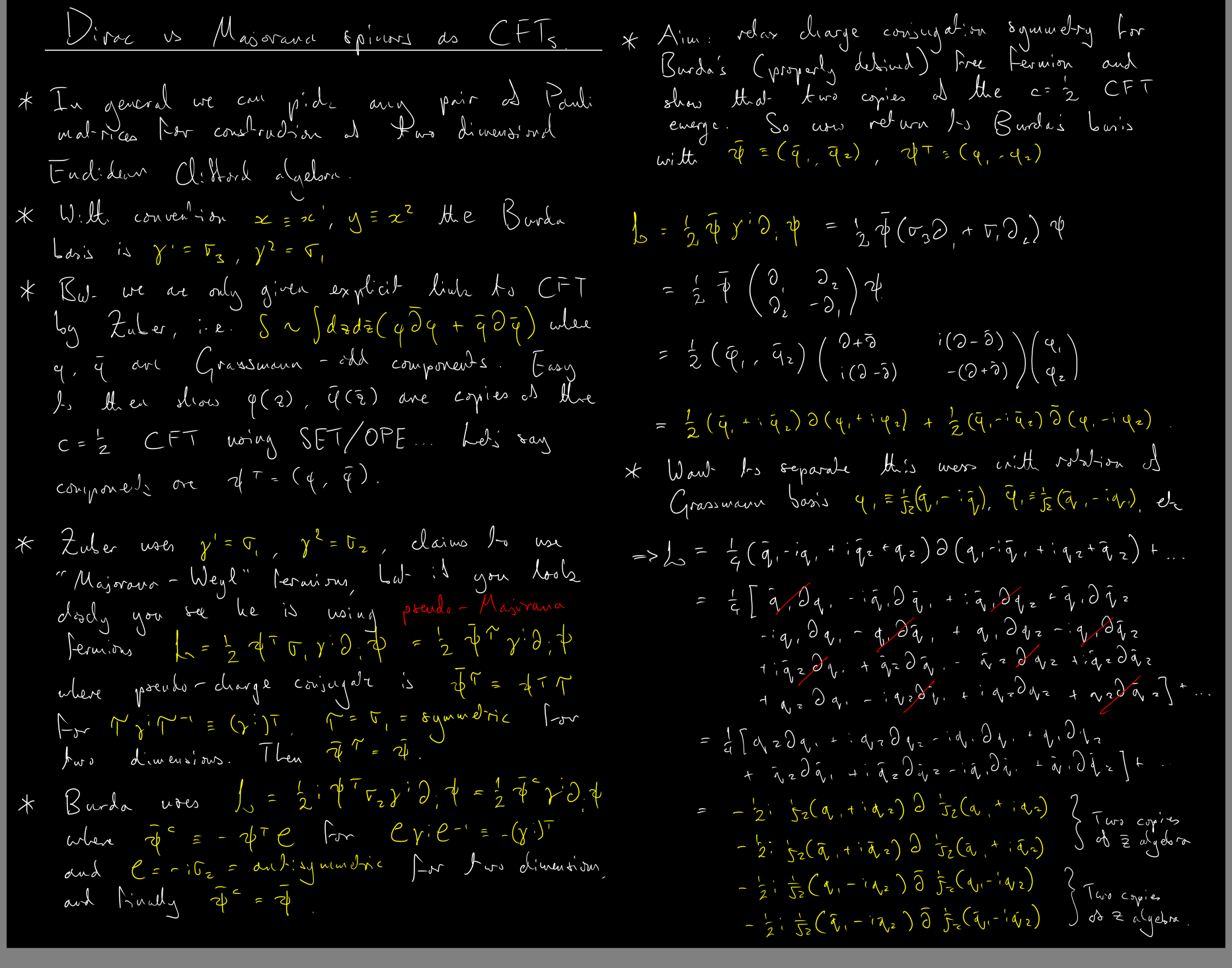 Supervision notes on Dirac Lagrangia in complexified coordinates.