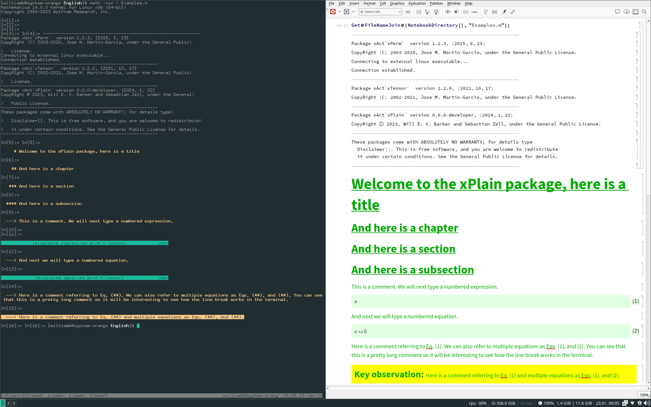 Example use of xPlain in the command line (CLI, left) and notebook front-end (GUI, right).